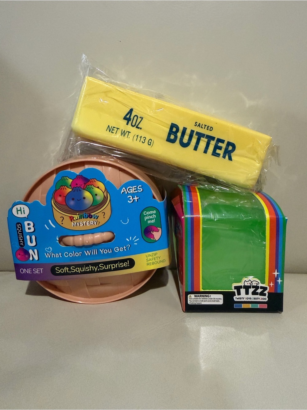 New 3 Pack Lot Sealed Dumpling Soft Squishy, Butter and Square Squishy